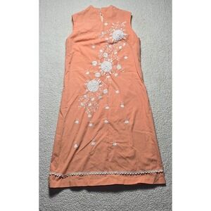 Vintage Tesoro's Manila Philippines Peach Floral Embroidered Shift Dress Sz 12